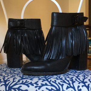 Aldo Black Leather Fringe Booties